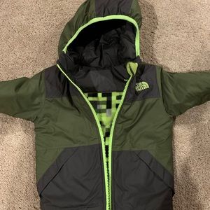 Green and grey toddler north face jacket